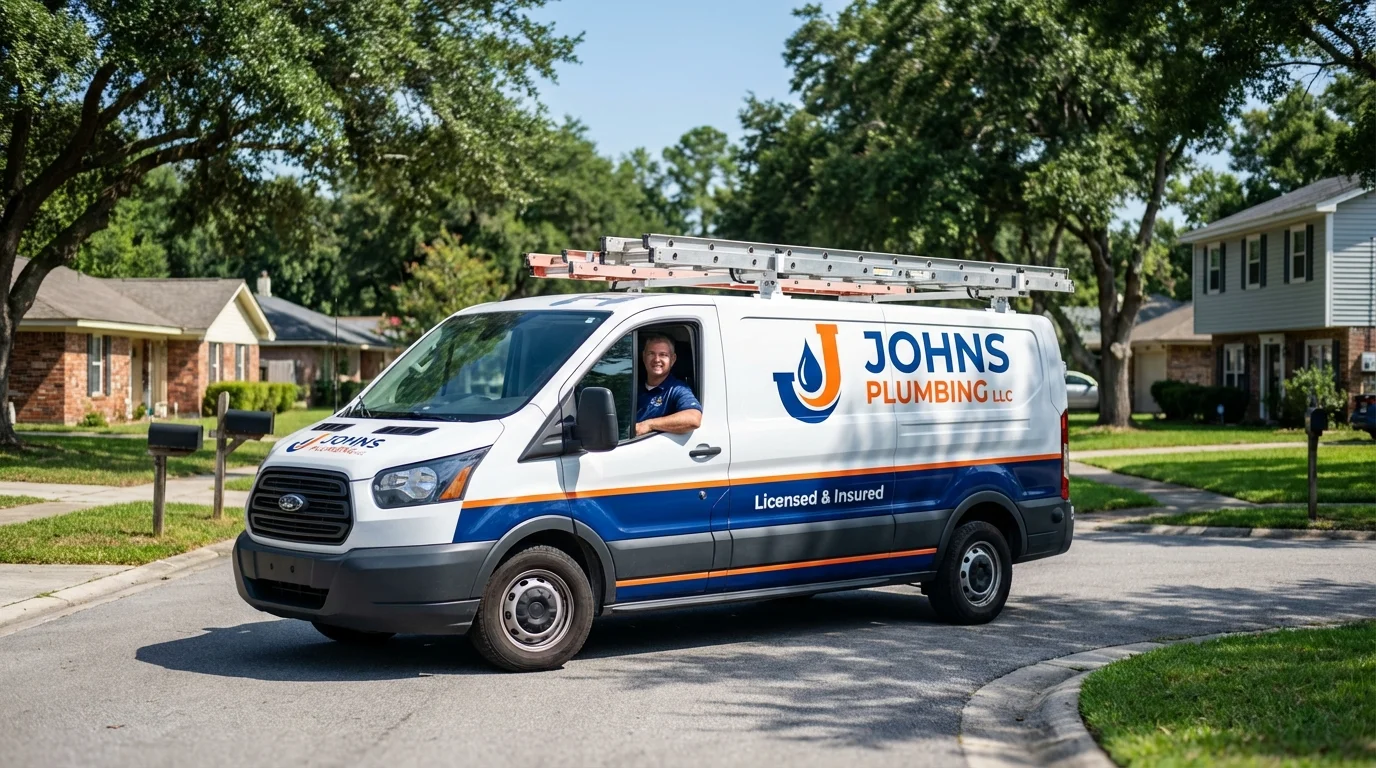 Johns Plumbing LLC service van in Frankfort, NY
