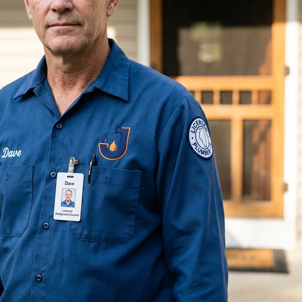 Licensed plumber showing ID badge in Frankfort, NY