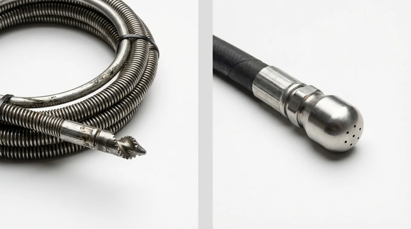 Drain snake cable and hydro jetting nozzle used for drain cleaning in Frankfort, NY